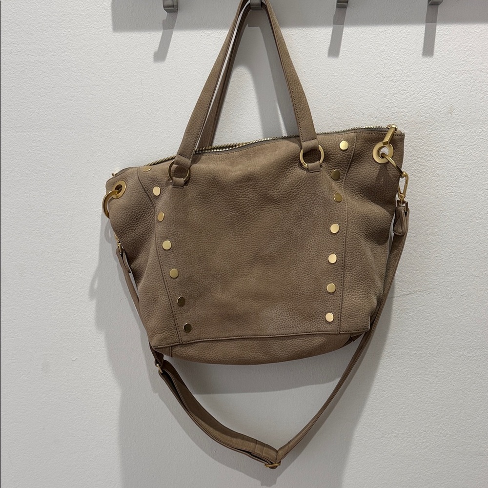 Chic Brown Shoulder Bag with Gold Accents